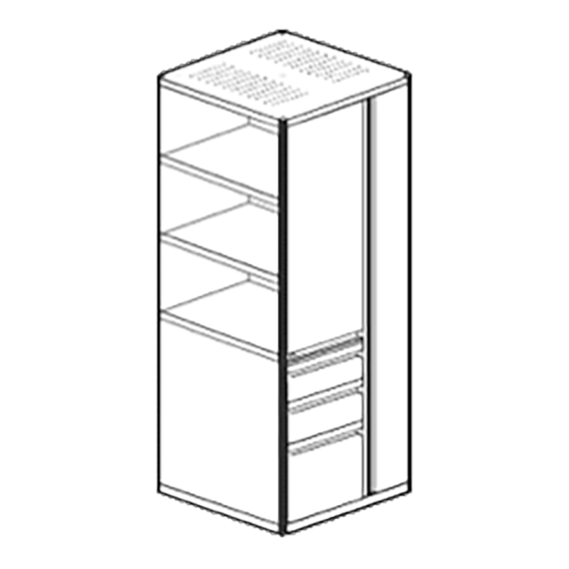 Inward Bookcase with Two Adjustable Shelf Full Length – Box/Box/File Drawers